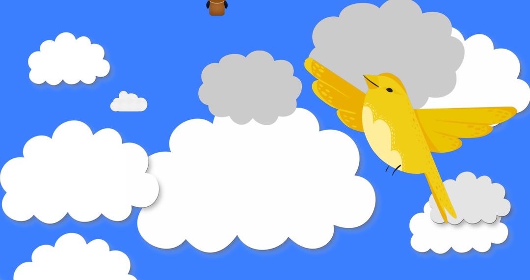 Animated Yellow Bird Flying in Cloudy Sky with Hot Air Balloon - Free Images, Stock Photos and Pictures on Pikwizard.com