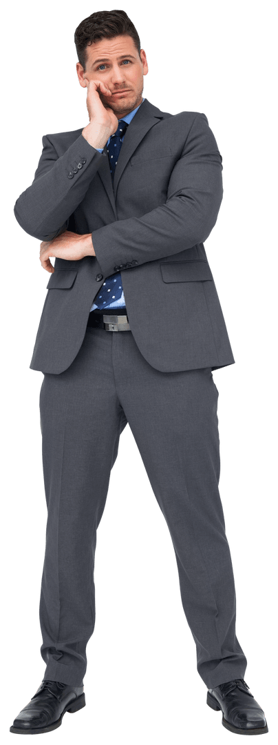 Thoughtful Businessman in Suit on Transparent Background