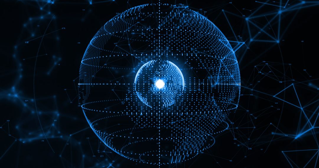 Digital Sphere of Glowing Blue Particles with Networked Lines