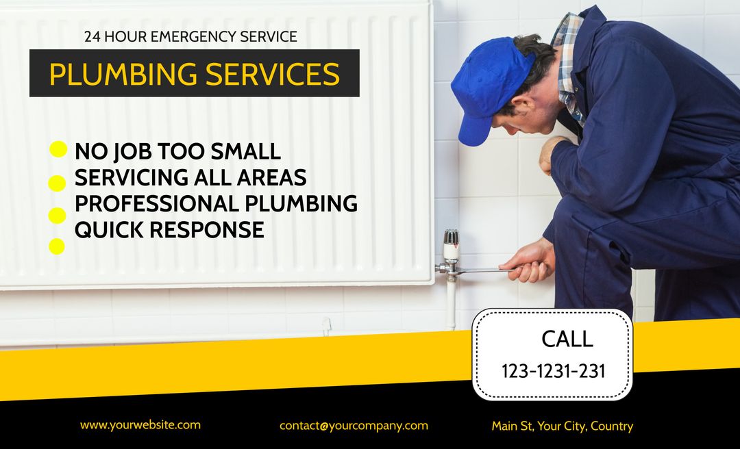 Professional Plumber Repairing Radiator for Emergency Service Ad