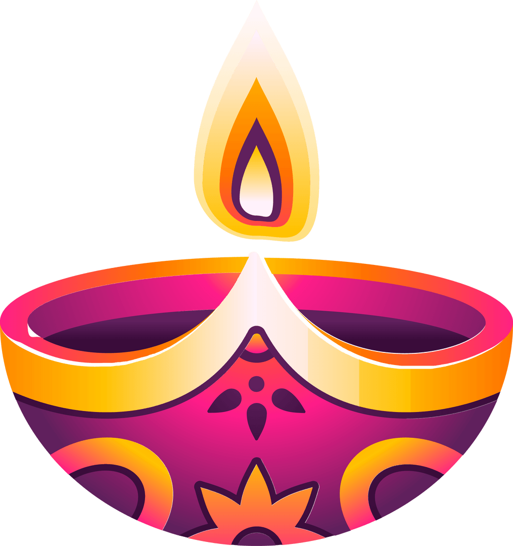 Colorful Traditional Diya Lamp with Transparent Background