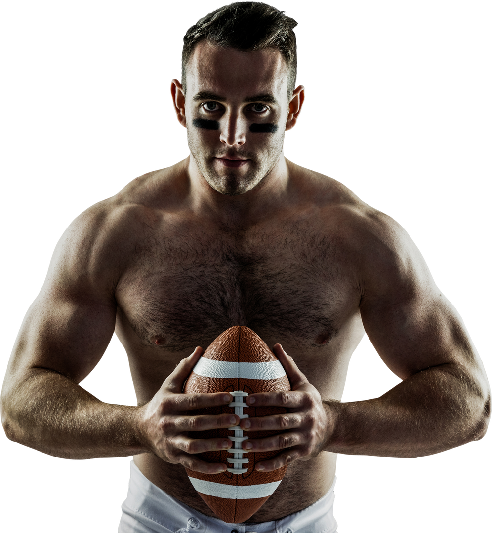 Shirtless Transparent American Football Player Holding Ball in Intense Stance - Download Free Stock Images Pikwizard.com