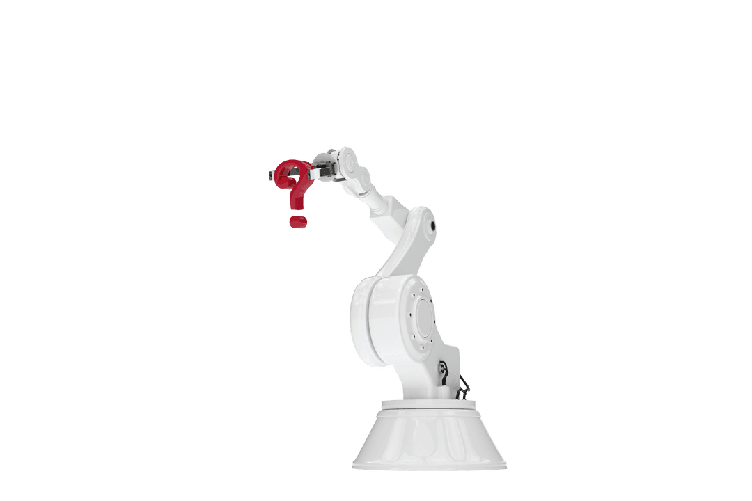 Transparent Robotic Arm Holding Red Question Mark Symbol