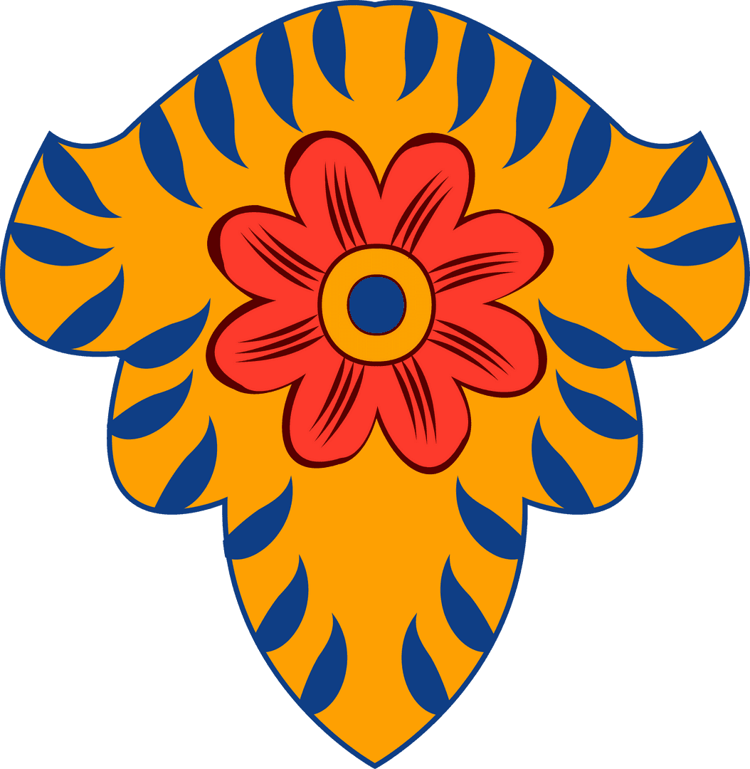 Symmetrical Ornamental Emblem with Flower and Teardrop Accents on Transparent Background