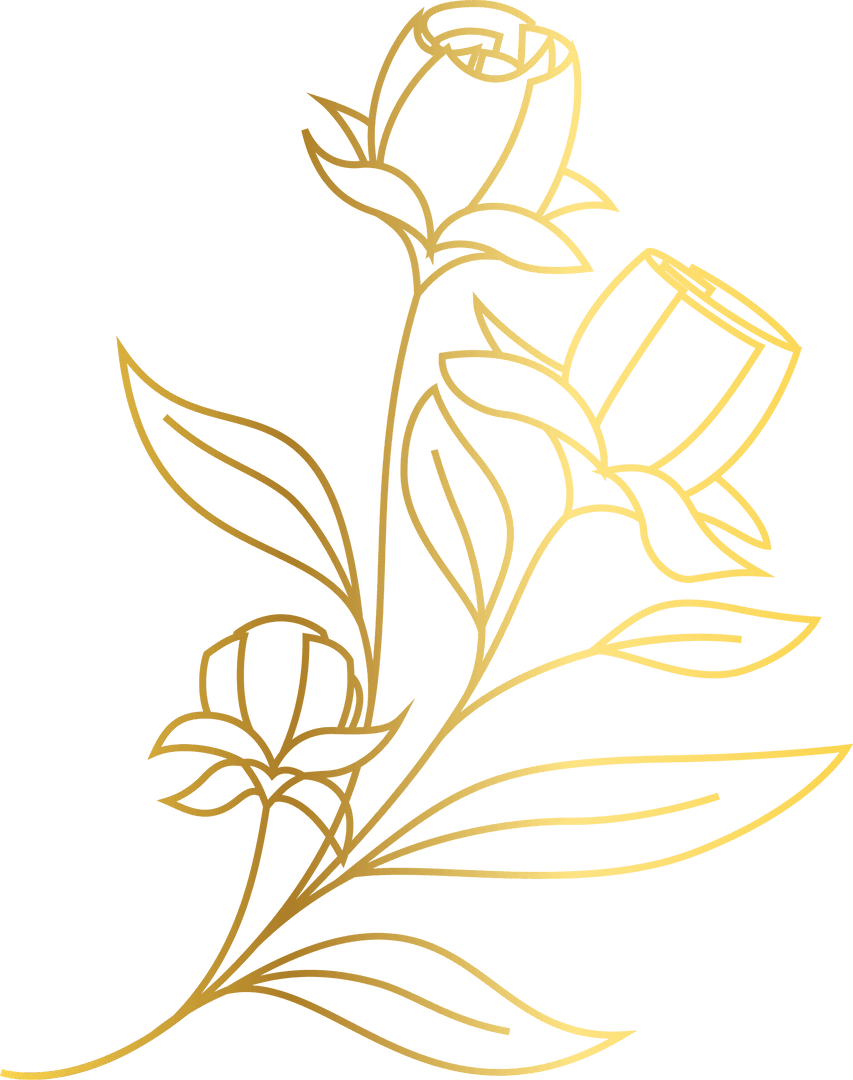 Minimalist Golden Rosebud Art on Transparent Background