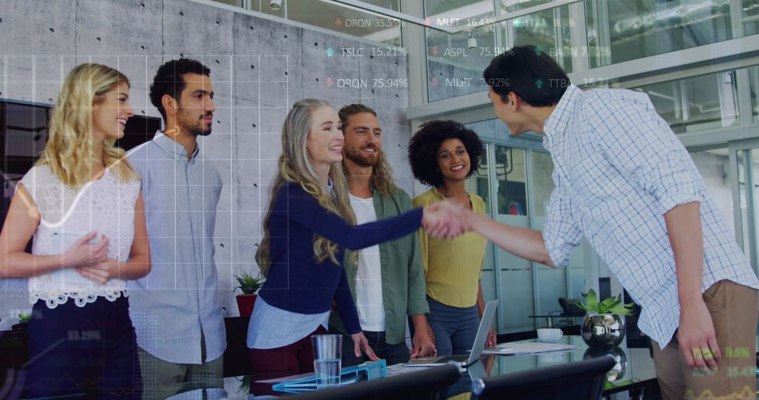 Diverse Team Discussing Global Financial Data in Modern Office