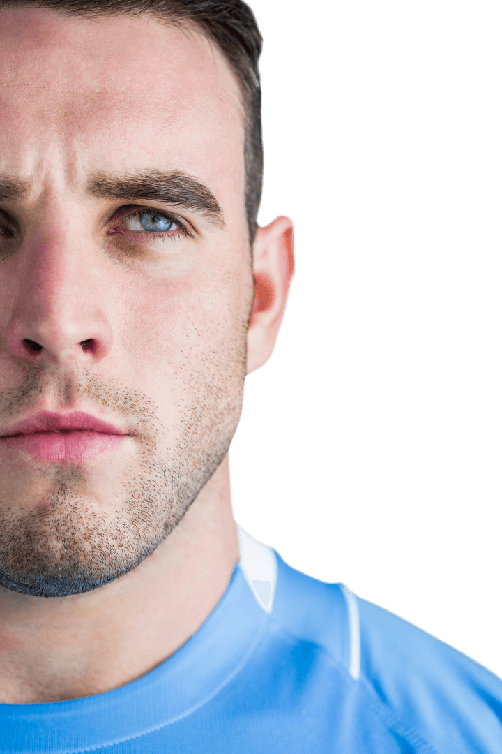 Serious Rugby Player Transparent Background Close-Up