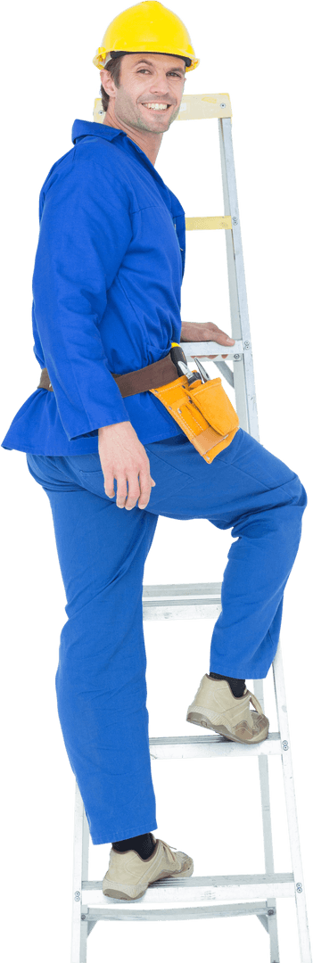 Repairman Climbing Ladder in Transparent Background