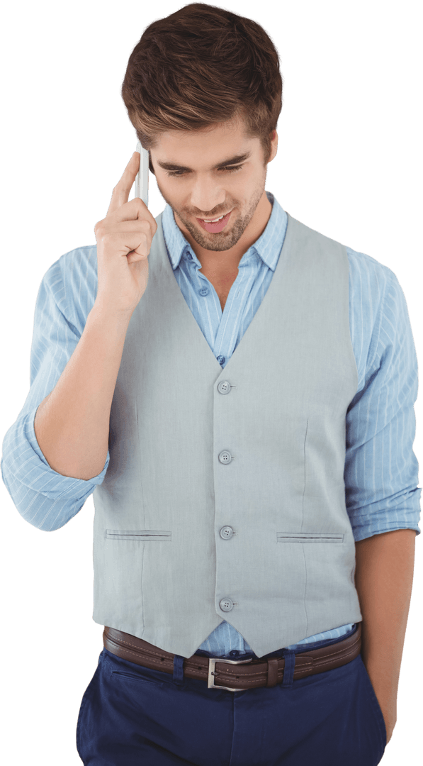 Transparent Businessman Talking on Phone in Modern Attire