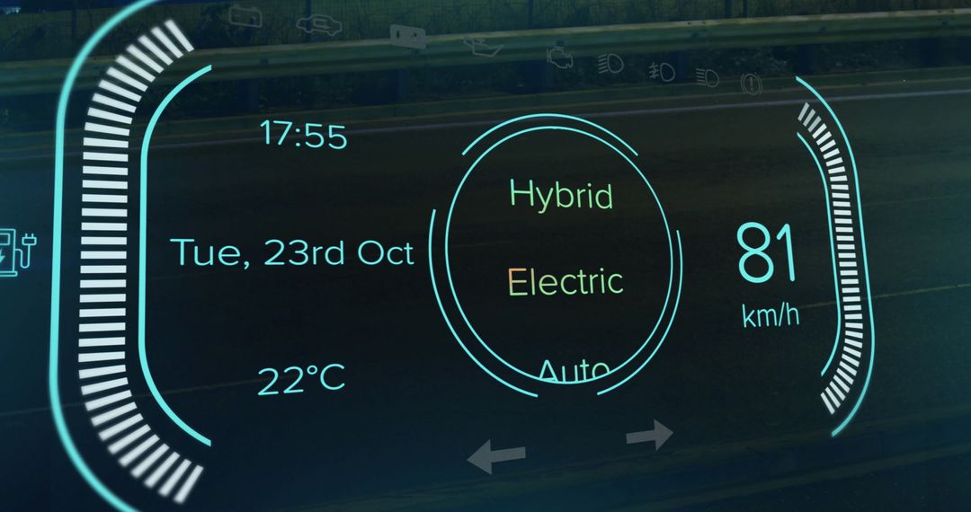 Futuristic Hybrid Vehicle Dashboard Interface Display