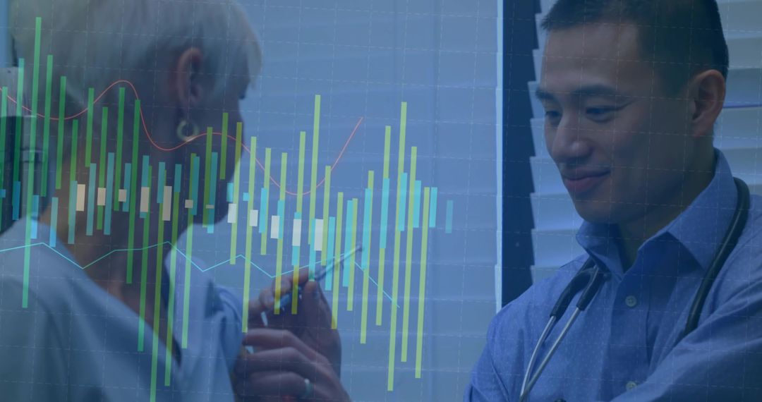 Doctor Examining Patient Reviewing Healthcare Data and Diagnostic Charts