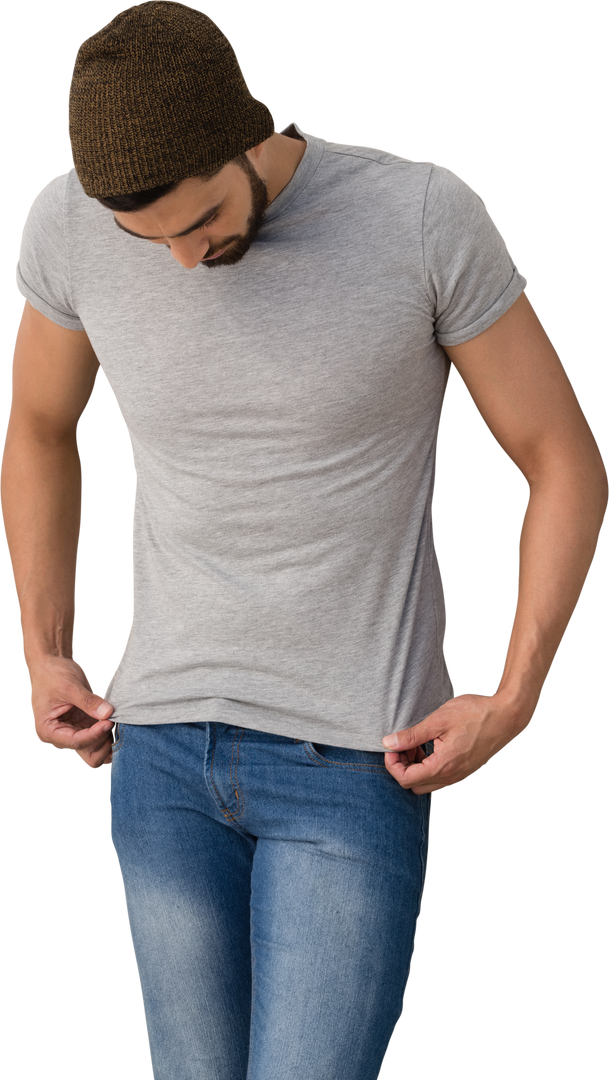 Casual Fashion Man in Jeans and Beanie Posing Transparent Background - Download Free Stock Images Pikwizard.com