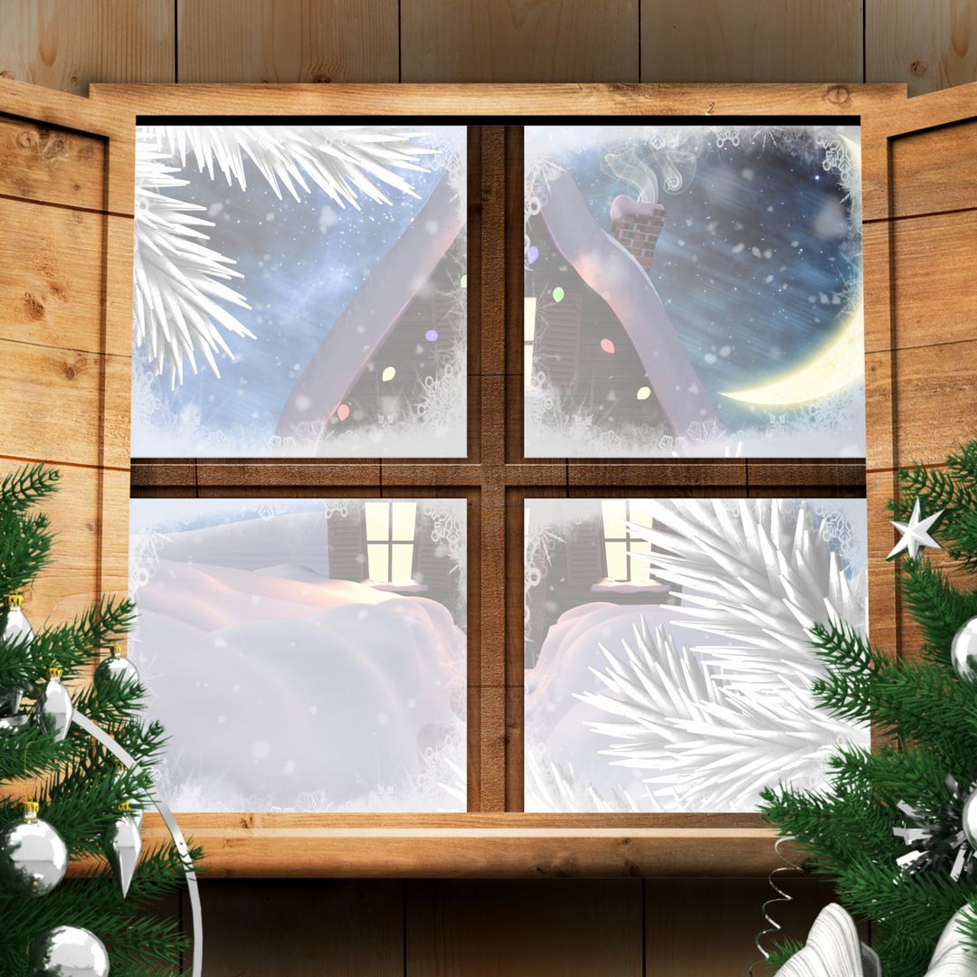 Cozy Winter Window with Frost and Festive Decorations
