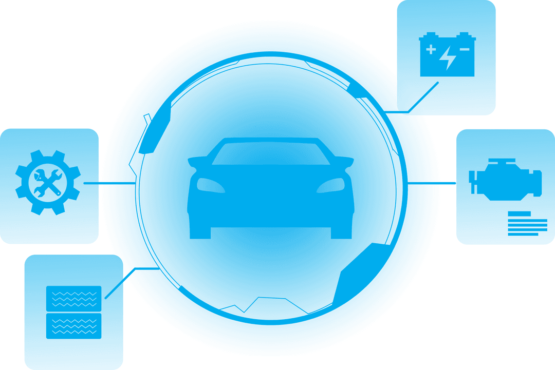 Transparent Vector Set of Blue Car Icons for Creative Designs