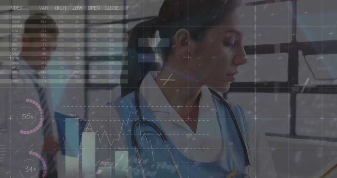 Doctors Analyzing Global Financial and Medical Data Digitally