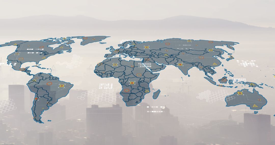 Digital Global Map Overlay with Cityscape