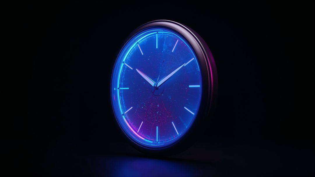 Futuristic Neon Clock Glowing Against a Dark Background