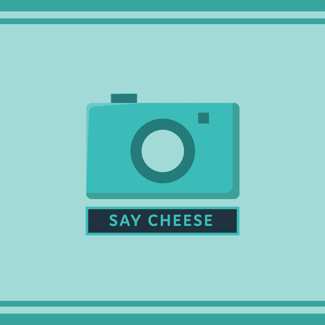 Camera Icon with Cheerful Say Cheese on Transparent Background