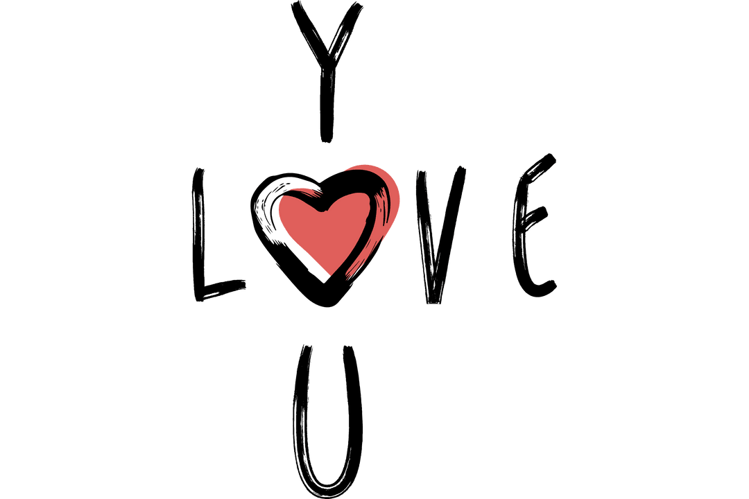 Brush Stroke Red Heart with Y Love U Text on Transparent Background