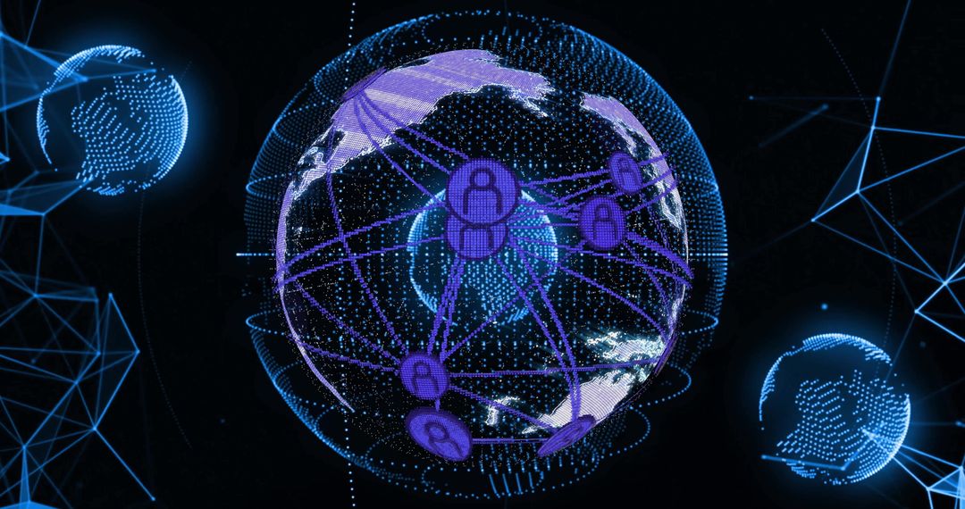 Digital Network Globe with User Icons in Futuristic Cyberspace