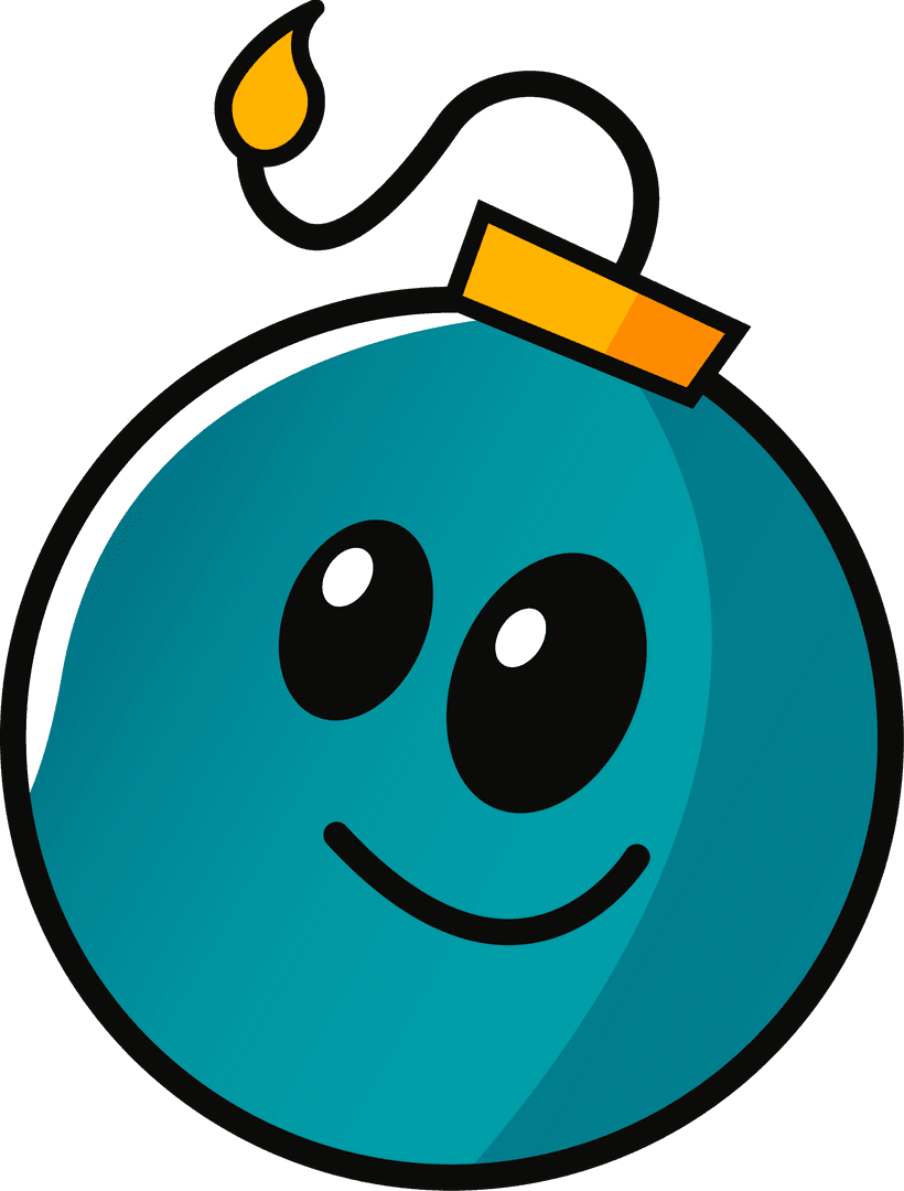 Smiling Cartoon Bomb Character on Transparent Background
