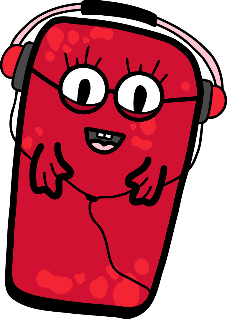 Playful Red Rectangle Character with Glasses and Headphones
