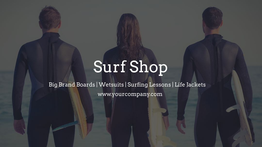 Surf Shop Adventure Business Template with Surfers Holding Boards - Download Free Stock Templates Pikwizard.com