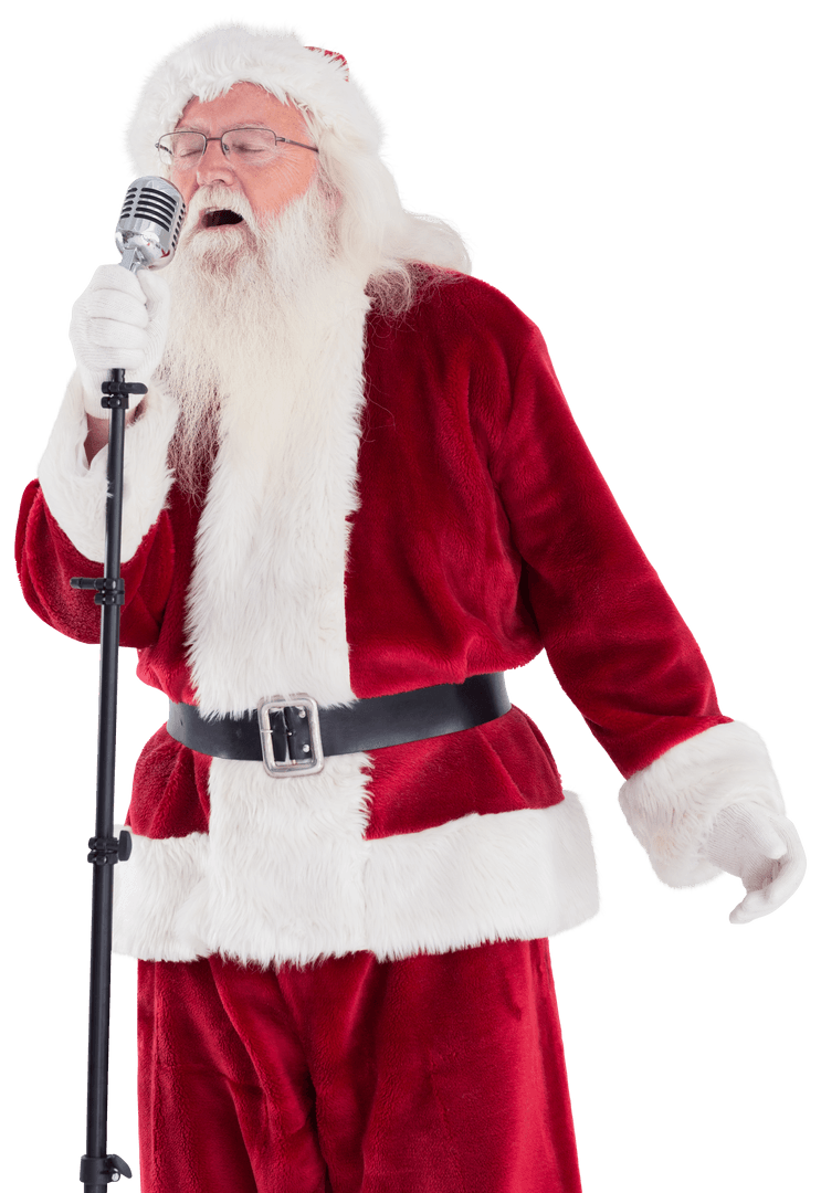 Santa Claus Singing into Microphone in Festive Christmas Performance