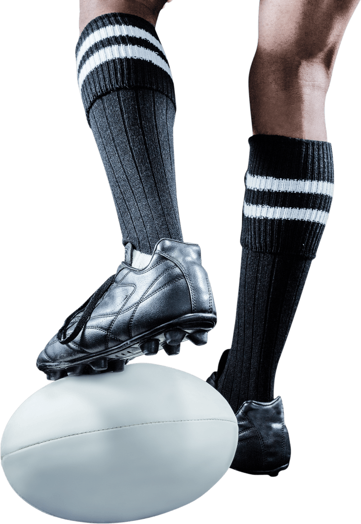 Transparent Rugby Player Foot Stepping on Ball