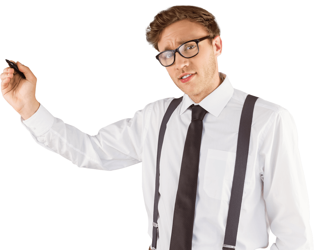 Geeky Transparent Businessman Writing with Marker