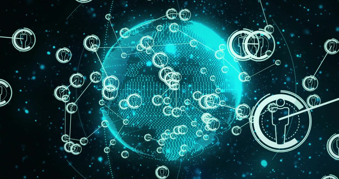 Futuristic Digital Globe with Connected Human Icons in Cyberspace