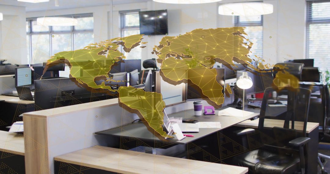 Global Digital Data Overlay in Modern Office Setting