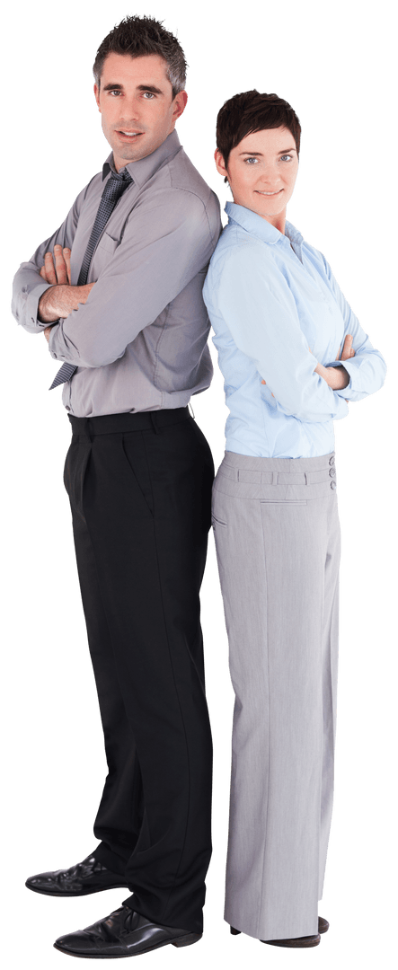 Confident Business Professionals Standing Back-to-Back Transparent Background