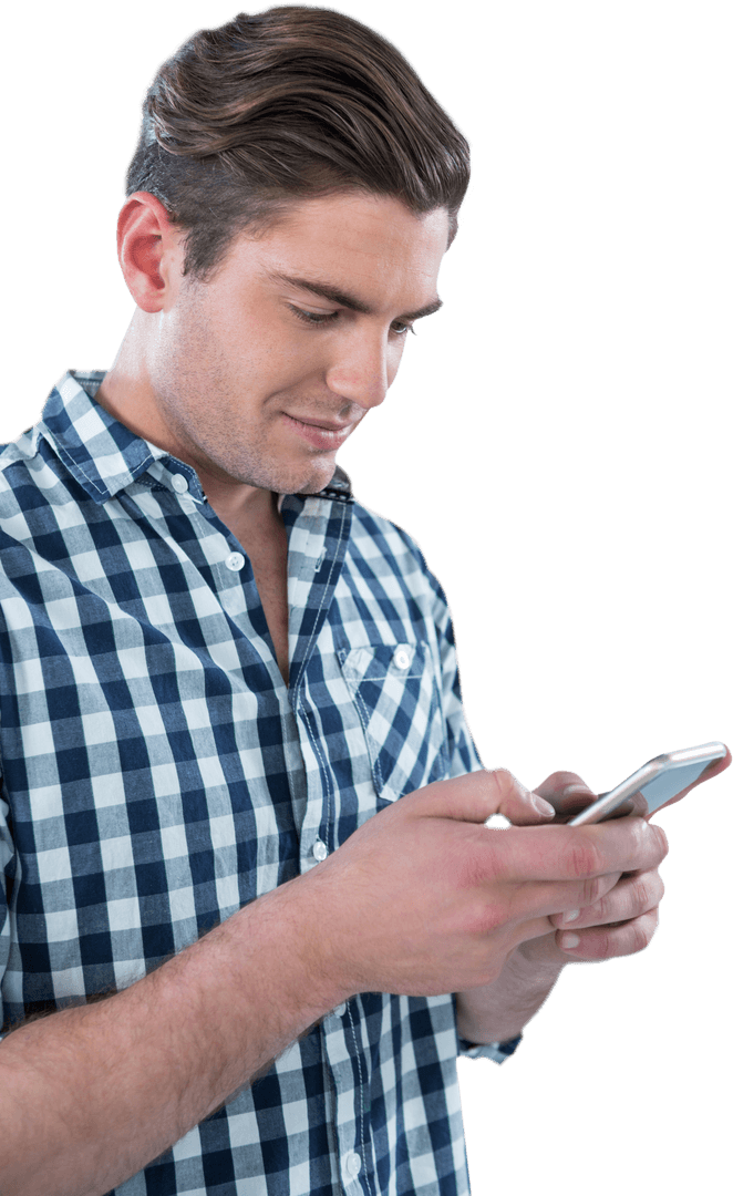 Man Using Mobile Phone Isolated on Transparent Background - Download Free Stock Images Pikwizard.com