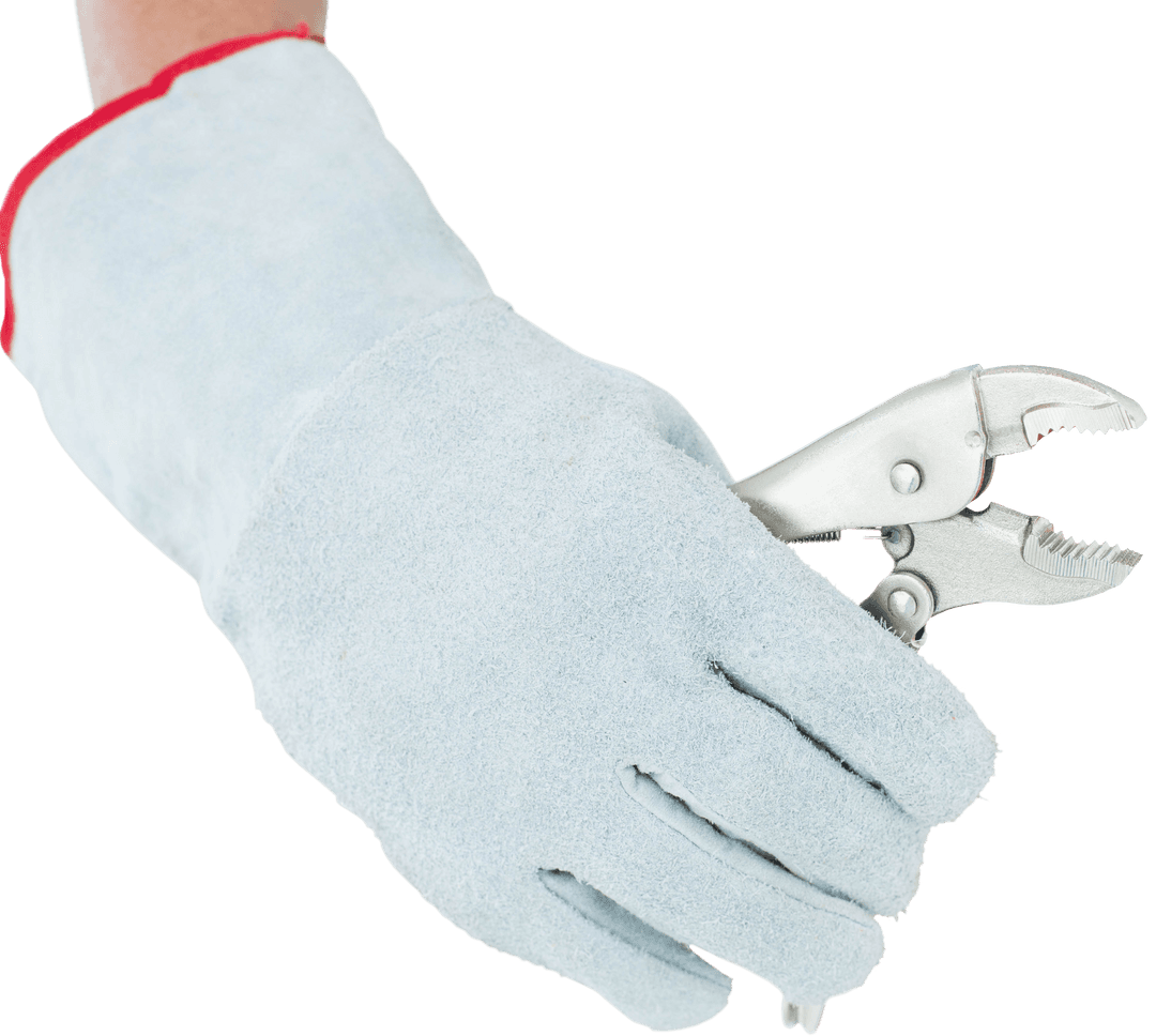 Gloved Hand Holding Pliers on Transparent Background