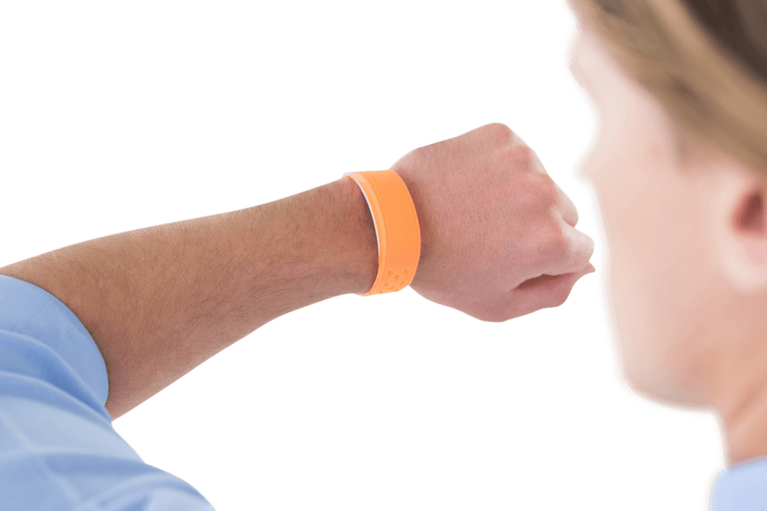 Transparent Businessman Checking Modern Smart Watch