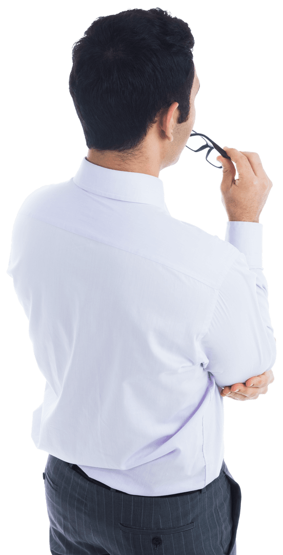 Transparent Back View of Asian Businessman with Glasses