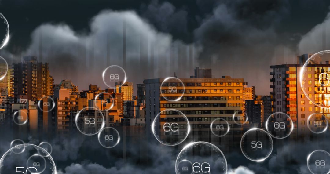 Futuristic City with 6G Network Interface Holograms