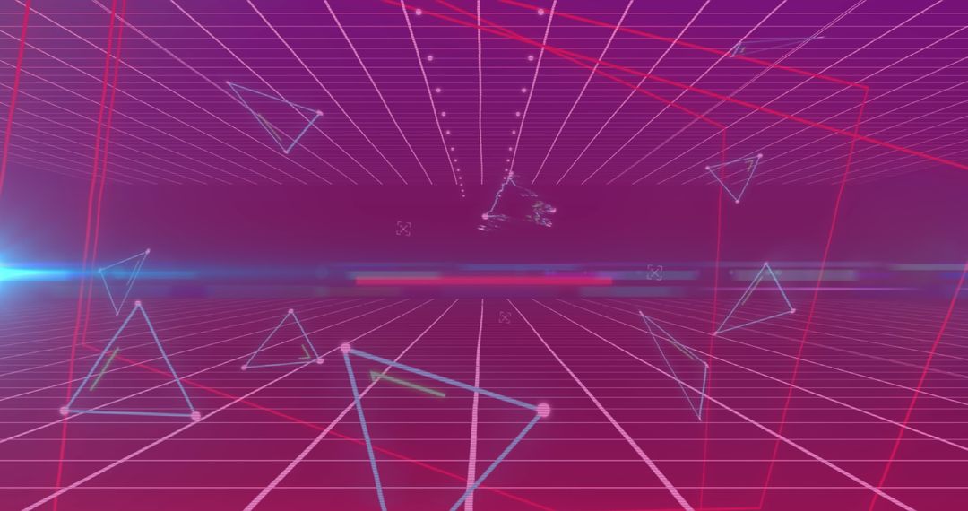 Digital Abstract Triangles and Lines on Purple Background
