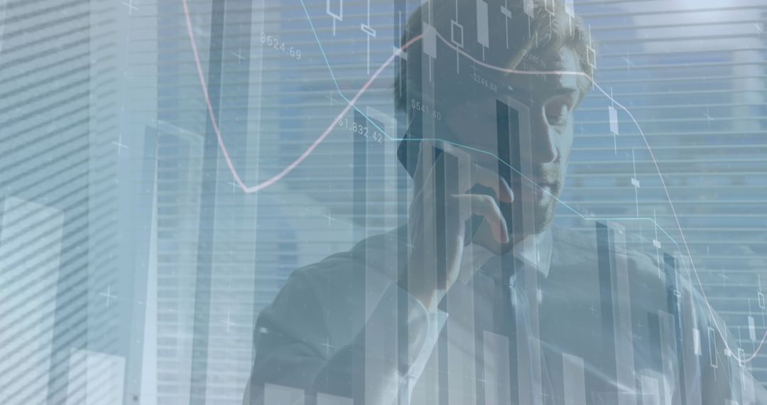 Businessman Analyzing Data with Digital Finance Overlay