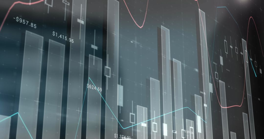 Dynamic Financial Graphs Overlay Cityscape Innovation