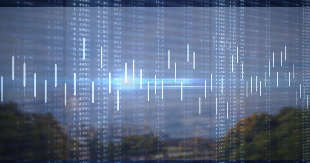Landscaped Data Visualization Overlay with Candlestick Chart