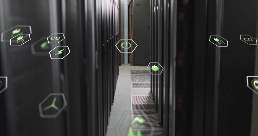 Data Center with Eco-Friendly Processing Icons