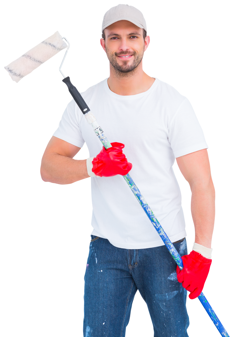 Transparent Man Holding Paint Roller with Red Gloves - Download Free Stock Images Pikwizard.com