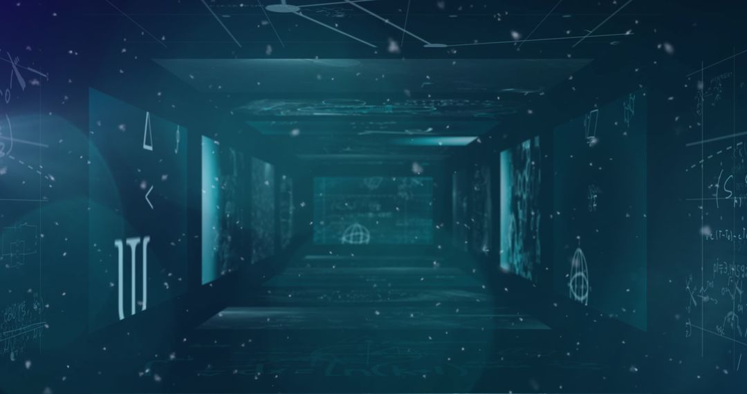 Digital data stream in futuristic technology setting with virtual screens
