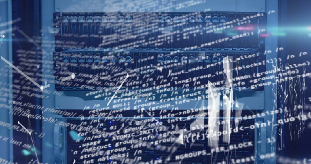 Data Processing Visualization Over Server Room Background