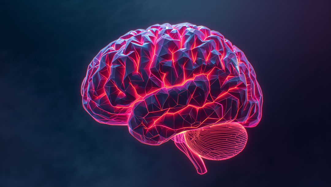 Neon Wireframe Brain Depicting Futuristic Technology Concept