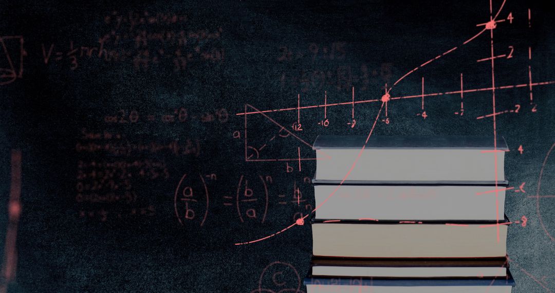 Mathematical Books with Graphs and Equations on Chalkboard
