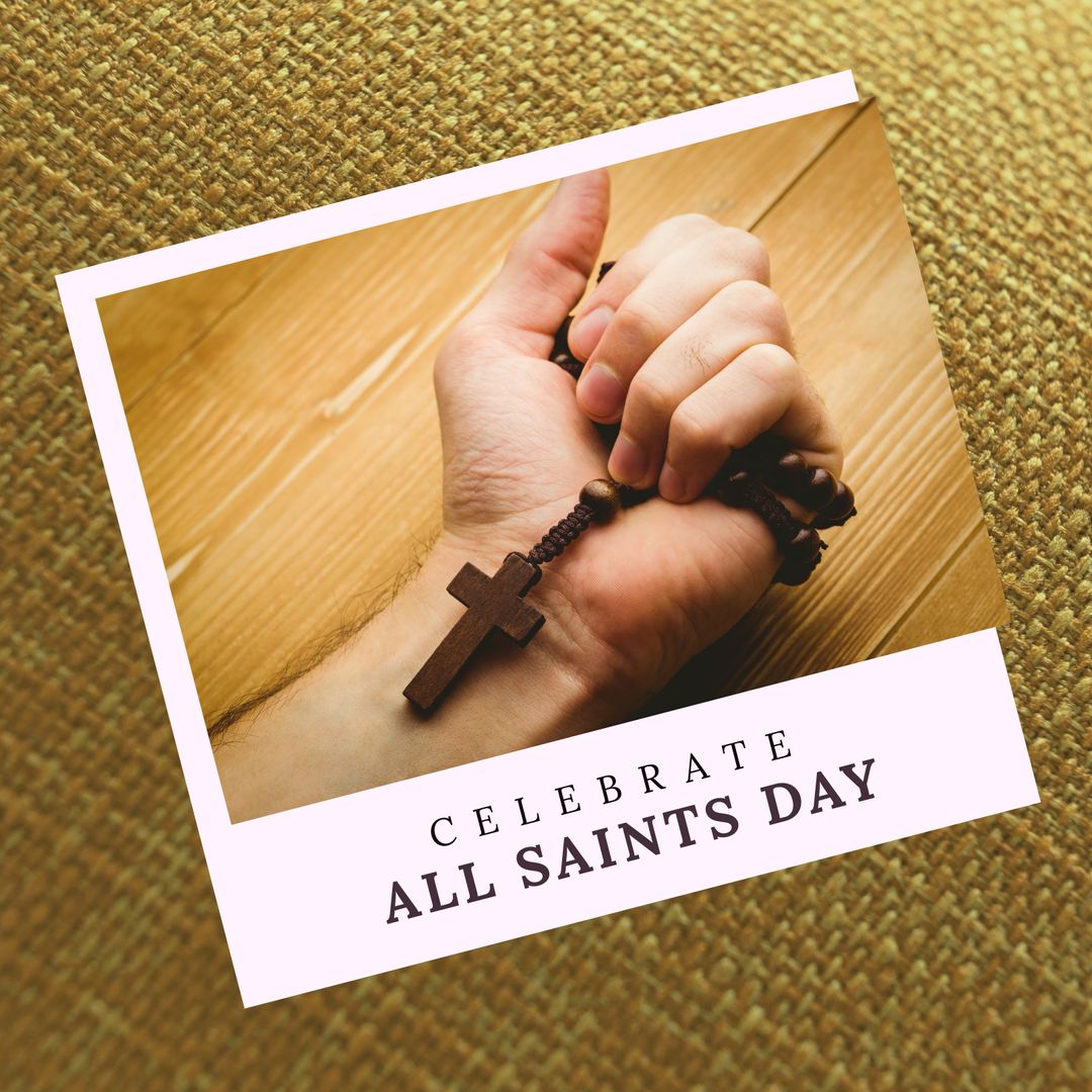 Hand Holding Rosary Beads for All Saints Day Celebration
