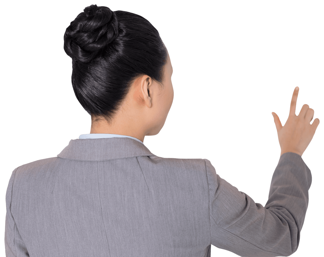 Woman in Business Blazer Pointing on Transparent Background